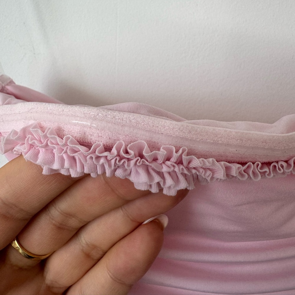 Oh Polly Hayami Bandeau Ruched Ruffle-Trim Maxi Dress in Blush - Size 2 - Picture 12 of 16